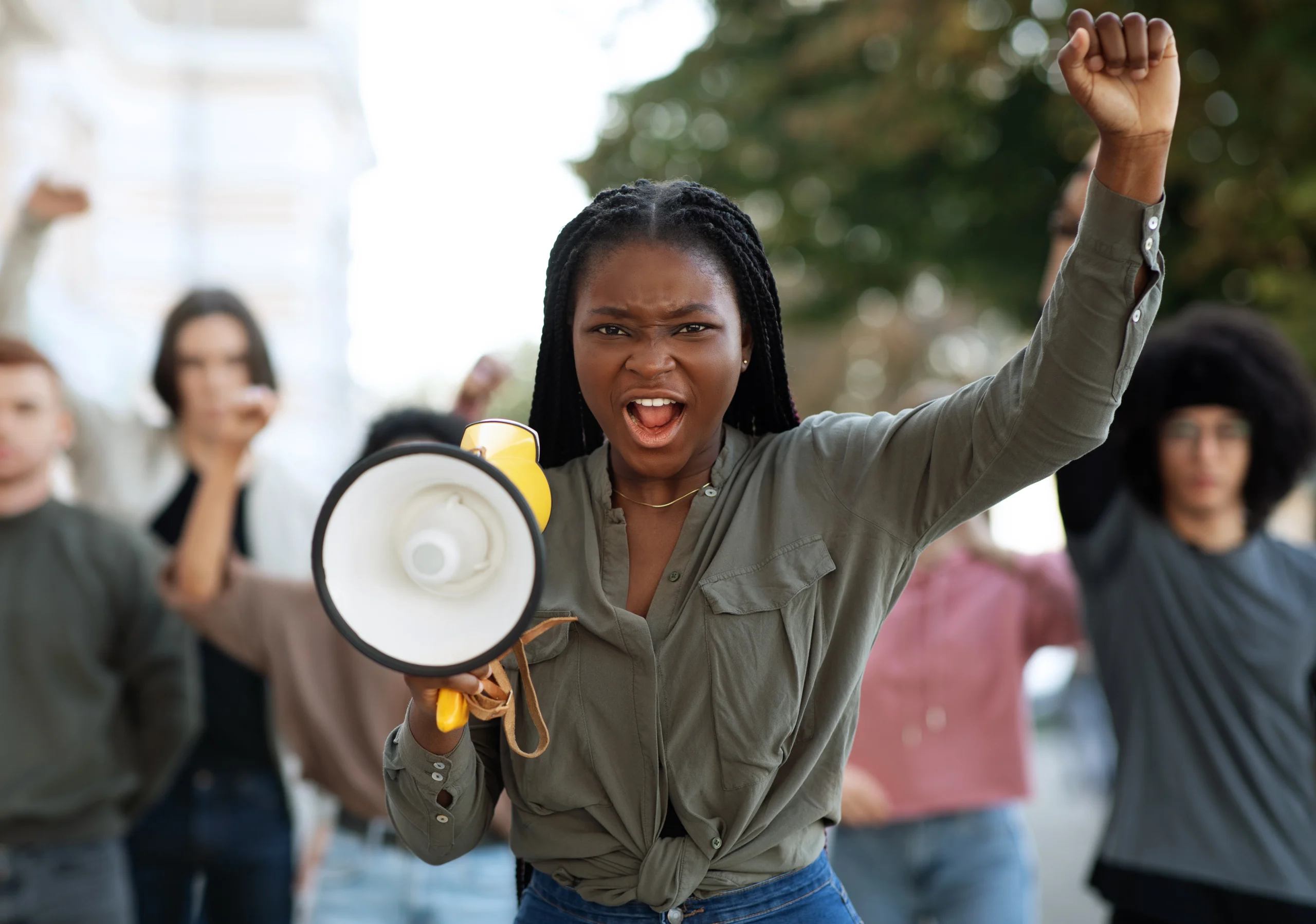 activist with megaphone